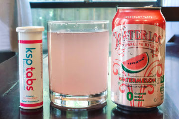 A waterloo watermelon sparkling water mixed with a BERRY ksp TAB.