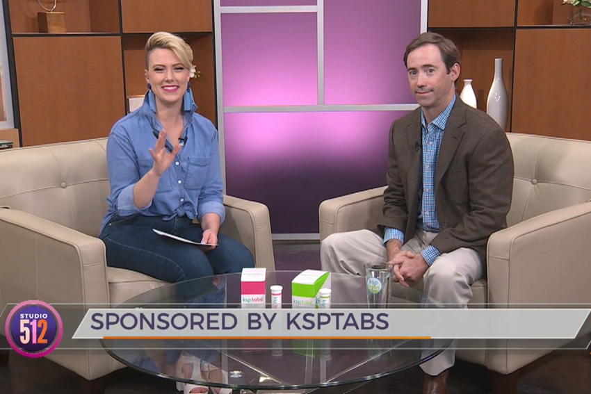 Dr. Michael Trotter presenting KSPtabs on television. Show Studio 512.